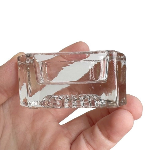 Lot of 2 Vintage Clear Glass Open Salt Cellars Wood Log & Rectangle Tub - Picture 9 of 15